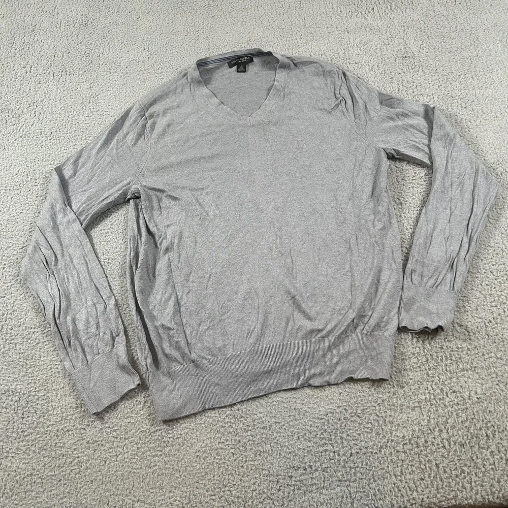 Banana Republic Sweater Mens Large Gray‎ V Neck Silk Cotton Cashmere Lightweight